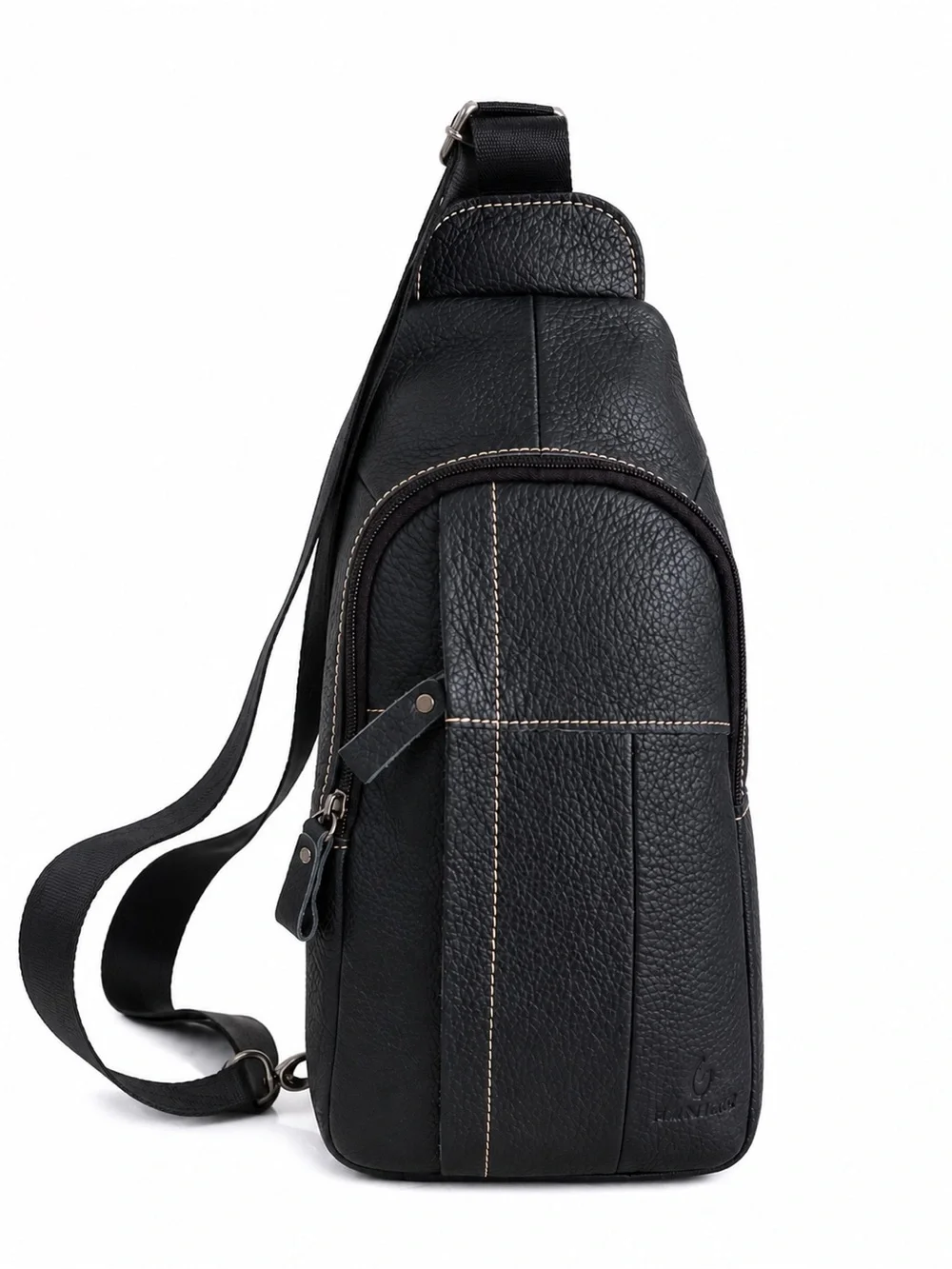 Zznick Black Genuine Leather Sling Bag Crossbody Backpack Chest Pack Travel Bag
